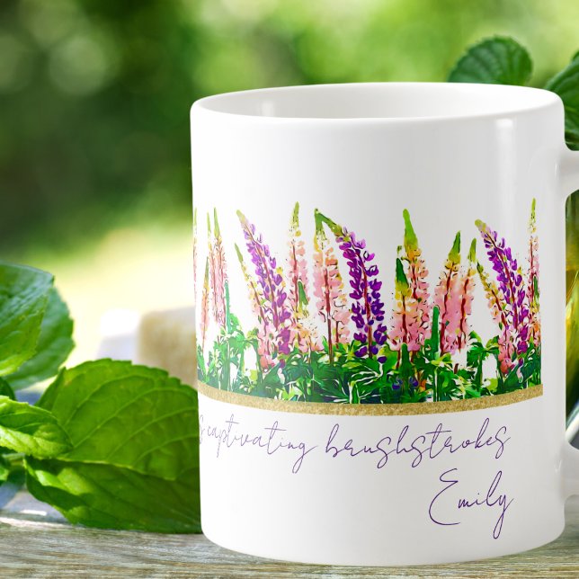 Fintvätt av Lila Lupine Flowers citerar Mugg (Skapare uppladdad)
