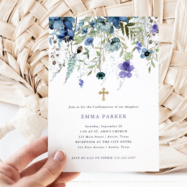 Fintvätt av Lila och blått bekräftande Inbjudningar (Skapare uppladdad)