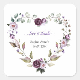 Fintvätt av Lila Rosa Peonies Flowers Baptism Fyrkantigt Klistermärke