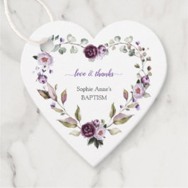 Fintvätt av Lila Rosa Peonies Flowers Baptism Gåvor Etiketter