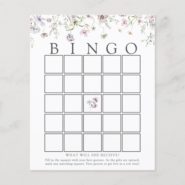 Fintvätt av Lila Wildblomma Baby Bingo-spelkort (Framsida)