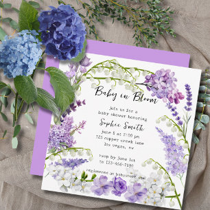 Fintvätt av Lilac och Lila Blommigtar Babykläder Inbjudningar