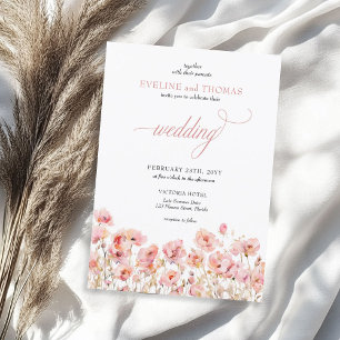 Fintvätt av minimalistisk boho sommar-rosa-blommor inbjudningar