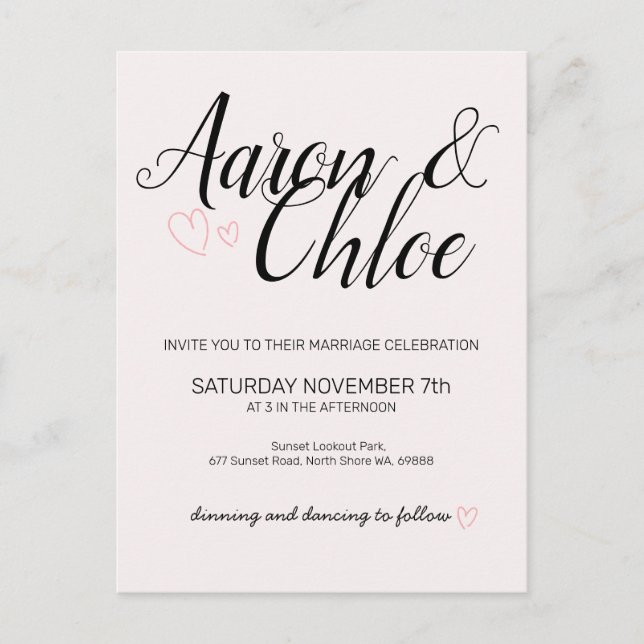 Fintvätt av minimalistisk kalligrafi Bröllop Inbjudan Vykort (Framsida)