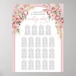 Fintvätt av mjuk rosa peonies pampas boho arch poster