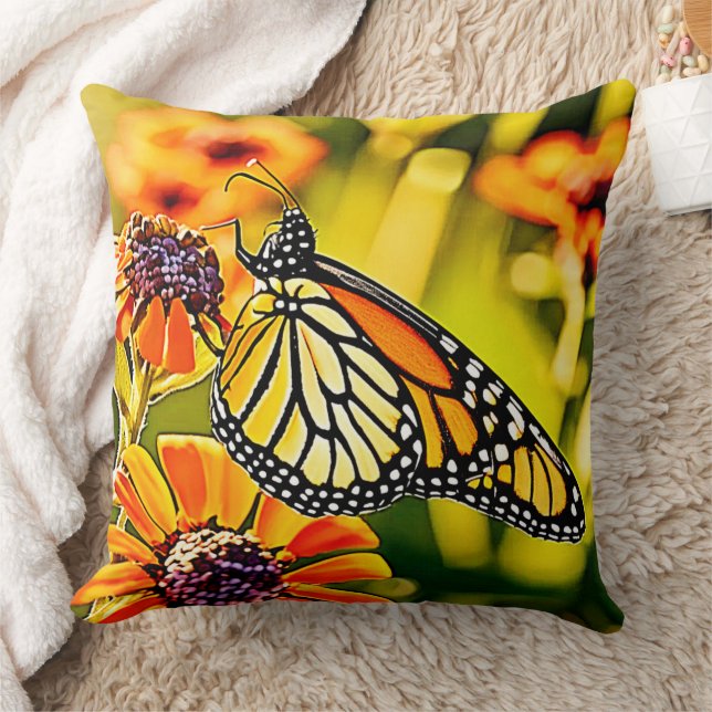 Fintvätt av monarch Butterfly-blommor Kudde (Filt)