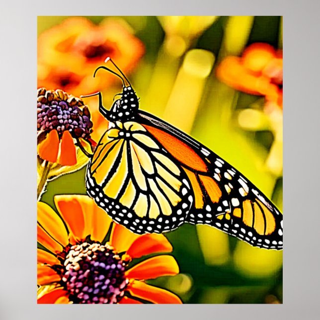 Fintvätt av monarch Butterfly-blommor Poster (Framsidan)