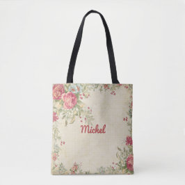 Fintvätt av monogrammad Blommigt Design Tote Bag Tygkasse