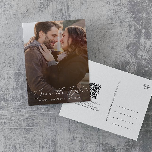 Fintvätt av Mörk Fotoöverlägg QR-kod Spara datum Inbjudan Vykort (Skapare uppladdad)