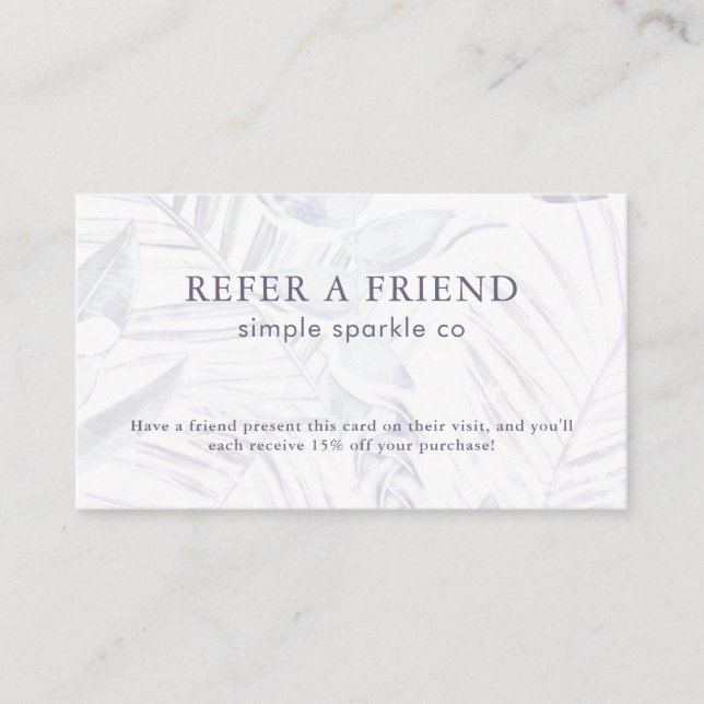 Fintvätt av plommon och vit Handflatan Löv Rabattkort (Framsida)