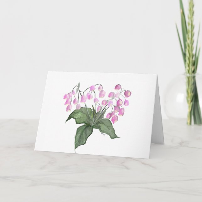 Fintvätt av Rosa Bell Flower Plant Greeting Card Helgkort (Framsida)