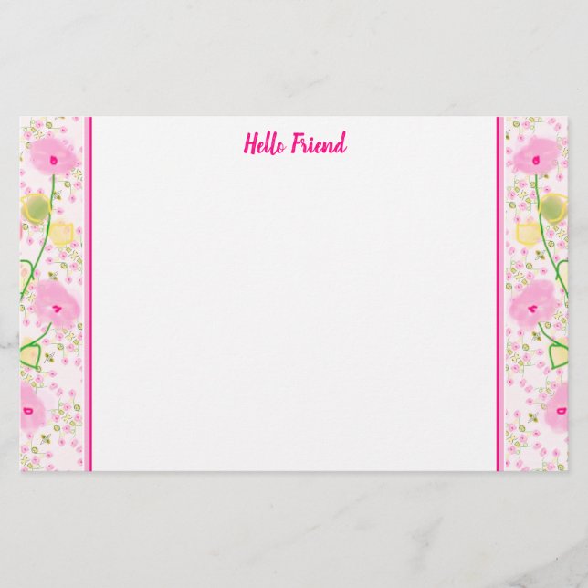 Fintvätt av Rosa Blommigt Brevpapper (Framsida)