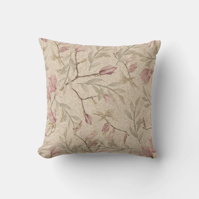Fintvätt av Rosa Blommigt Cushion Kudde (Framsida)
