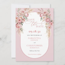 Fintvätt av rosa blommor boho arch pampas eucalypt