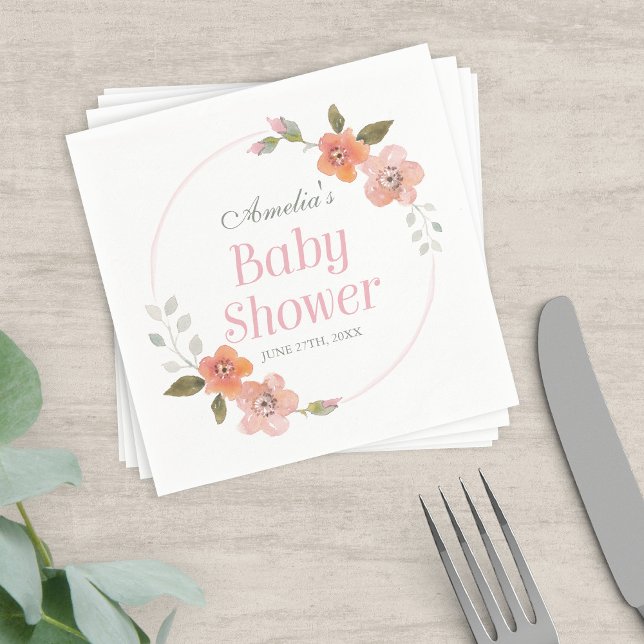 Fintvätt av Rosa för barn i Blommigten Baby Shower Pappersservett (Skapare uppladdad)