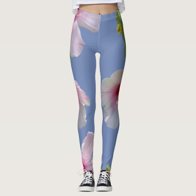 Fintvätt av rosa hibiscus leggings (Framsida)