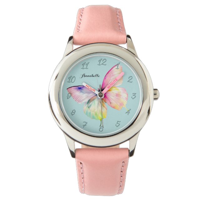 Fintvätt av Rosa i Pastel Rainbow Färg Armbandsur (Framsida)