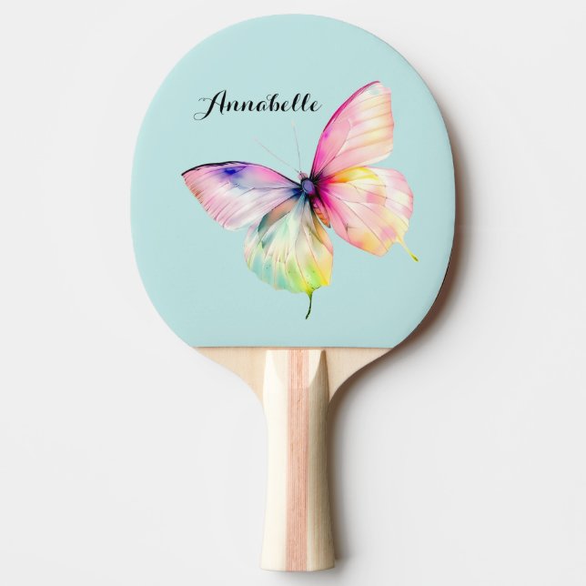 Fintvätt av Rosa i Pastel Rainbow Färg Pingisracket (Framsidan)