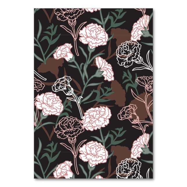 Fintvätt av Rosa med Grönt Löv Blommigt Bordsnummer (Framsidan)