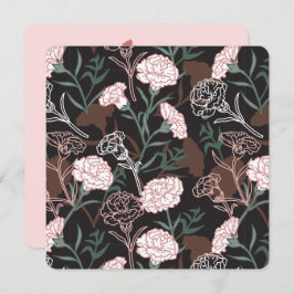 Fintvätt av Rosa med Grönt Löv Blommigt Julkort