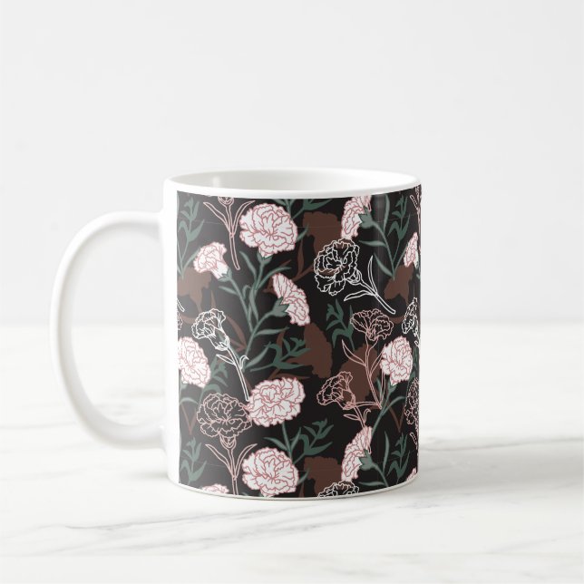 Fintvätt av Rosa med Grönt Löv Blommigt Kaffemugg (Vänster)