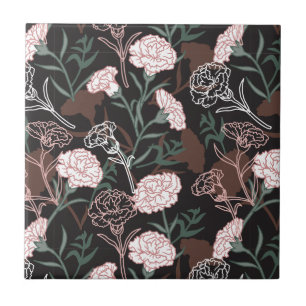 Fintvätt av Rosa med Grönt Löv Blommigt Kakelplatta