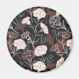 Fintvätt av Rosa med Grönt Löv Blommigt Magnet