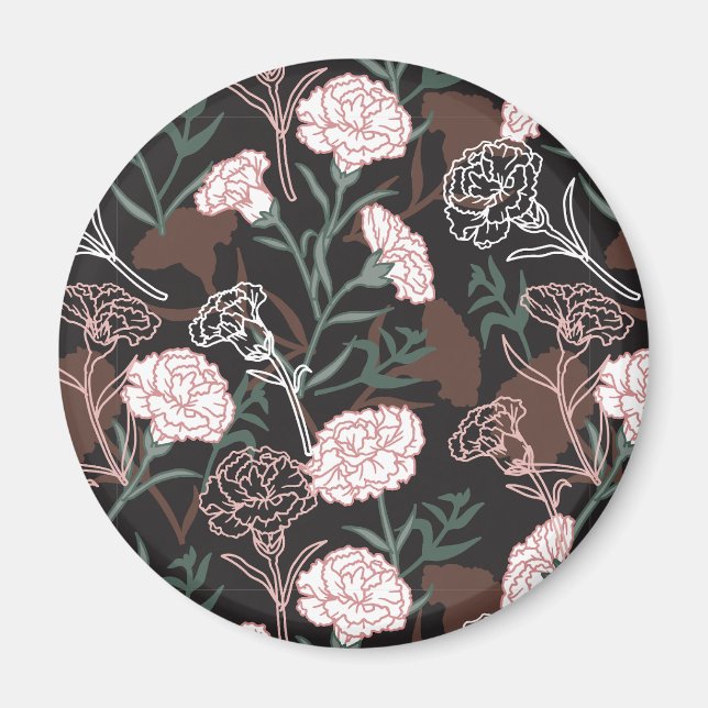 Fintvätt av Rosa med Grönt Löv Blommigt Magnet (Framsidan)