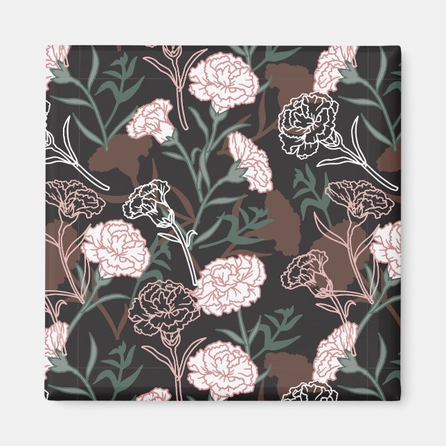 Fintvätt av Rosa med Grönt Löv Blommigt Magnet (Framsidan)