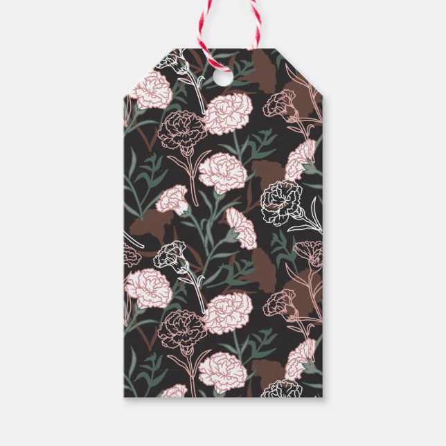 Fintvätt av Rosa med Grönt Löv Blommigt Presentetikett (Framsidan)