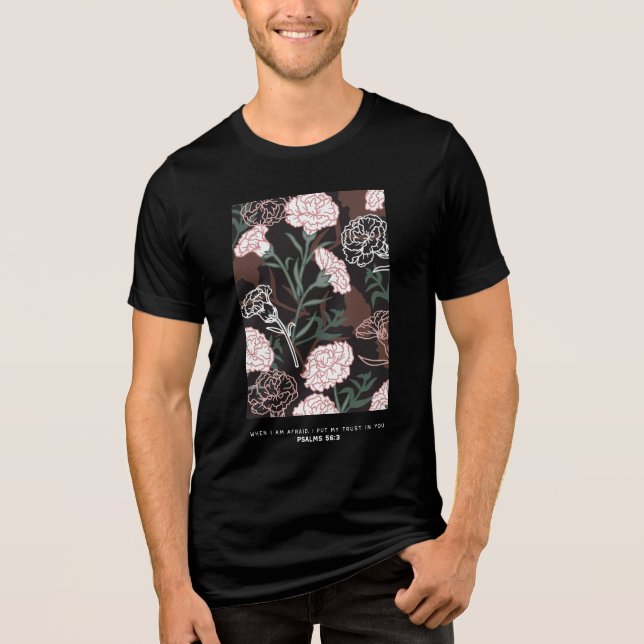 Fintvätt av Rosa med Grönt Löv Blommigt T Shirt (Framsida)