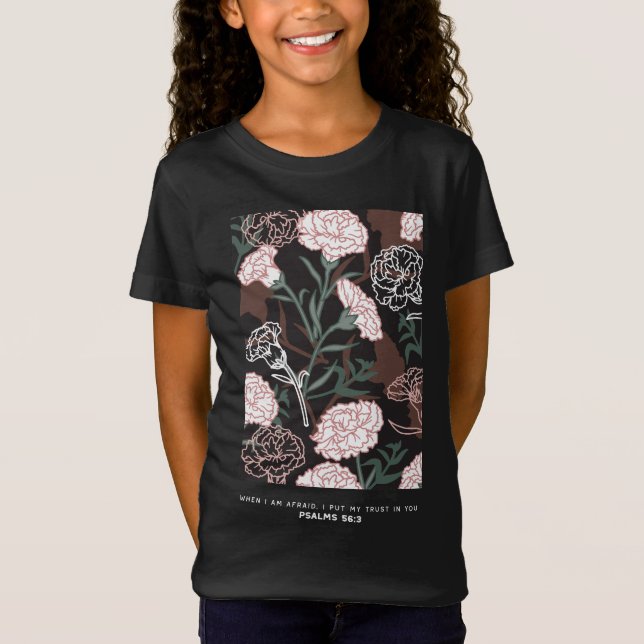 Fintvätt av Rosa med Grönt Löv Blommigt T Shirt (Framsida)