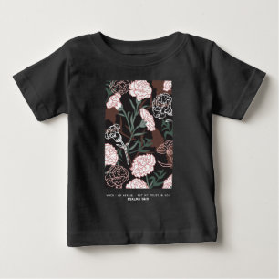 Fintvätt av Rosa med Grönt Löv Blommigt T Shirt