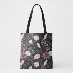 Fintvätt av Rosa med Grönt Löv Blommigt Tygkasse