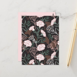 Fintvätt av Rosa med Grönt Löv Blommigt Vykort