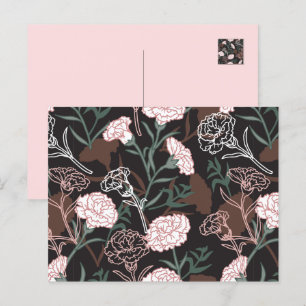 Fintvätt av Rosa med Grönt Löv Blommigt Vykort