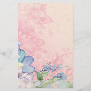 Fintvätt av Rosa och blå Blommigt Wildblommor Brevpapper