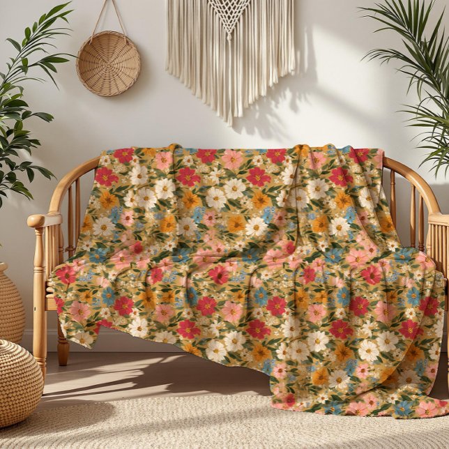 Fintvätt av Rosa och Blommigt av blå koster Fleecefilt (Skapare uppladdad)