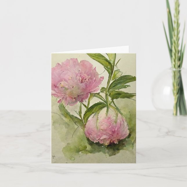 Fintvätt av rosa peonIes Anteckningskort (Framsida)