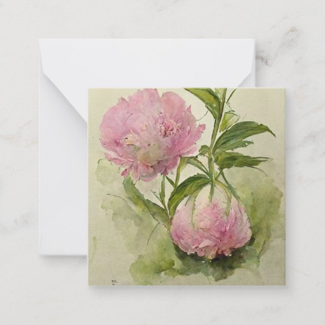 Fintvätt av rosa peonIes Anteckningskort (Framsida)