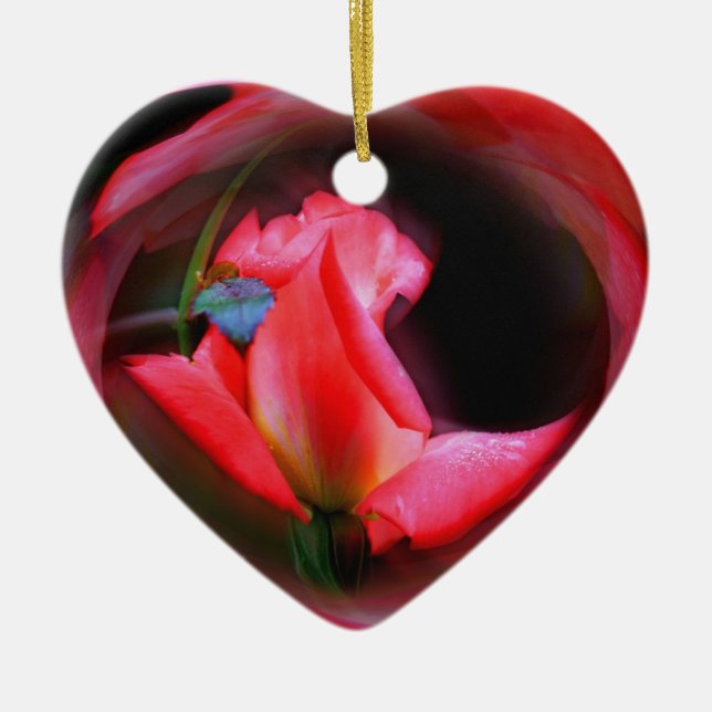 Fintvätt av Rosa Rosenknopp Flower Art Ornament (Framsidan)
