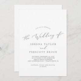 Fintvätt av Silver Calligraphy Monogram Bröllop Inbjudningar