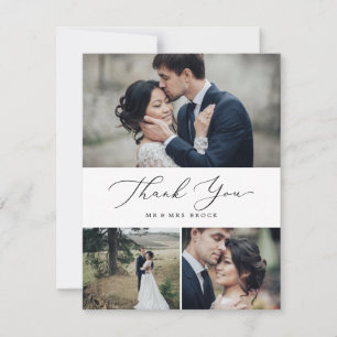 Fintvätt av svart kalligrafi 3 Fotokollage Tack Kort