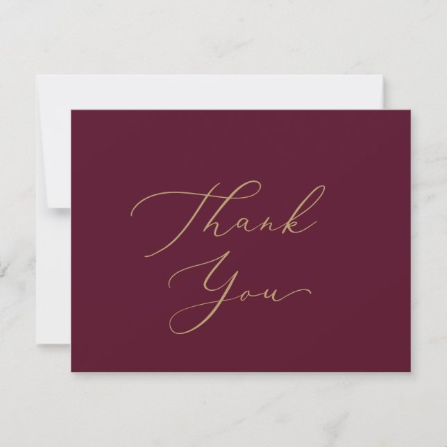 Fintvätt av tackkort för Guld Calligraphy Burgundy Tack Kort (Framsida)