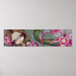 Fintvätt av teckningsutskrift för Orchid-Sjöjungfr Poster