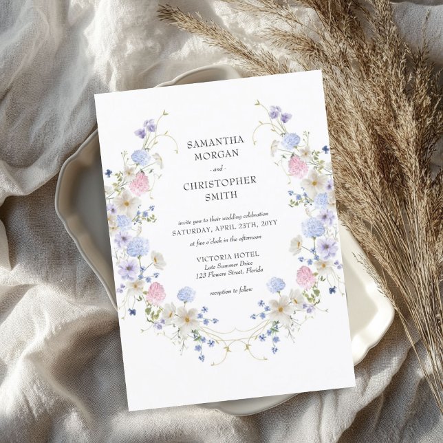 Fintvätt av vår boho-blommor inbjudningar (Delicate watercolor spring boho wildflowers invitation)