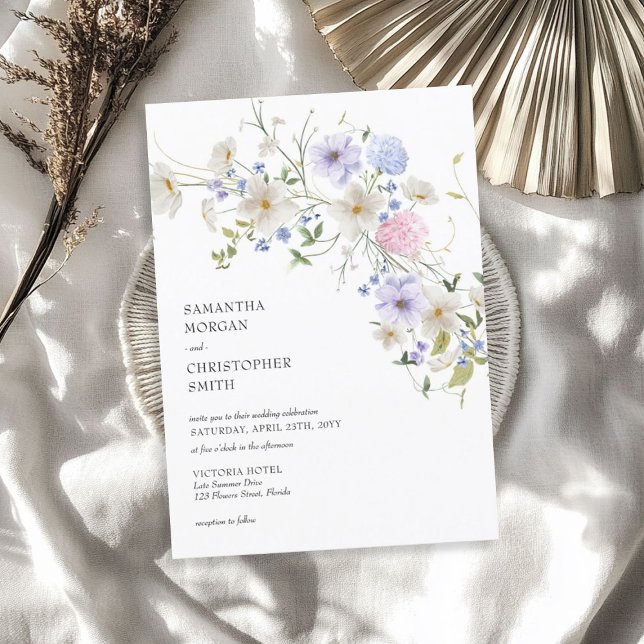 Fintvätt av vår boho-blommor inbjudningar (Delicate watercolor spring boho wildflowers invitation)