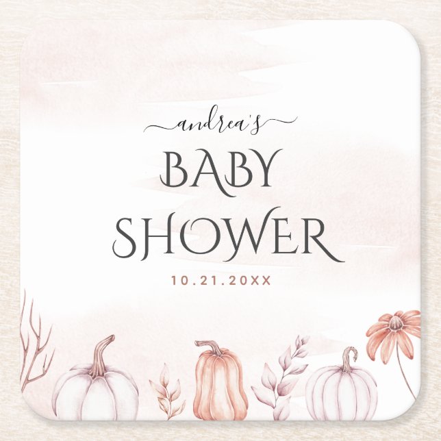 Fintvätt av  varm tonfall Pumpkin Baby Shower Underlägg Papper Kvadrat (Framsidan)