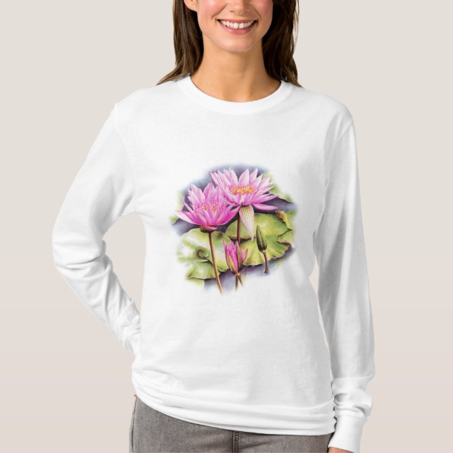 Fintvätt av vatten lily (Lotus) t-shirt (Framsida)