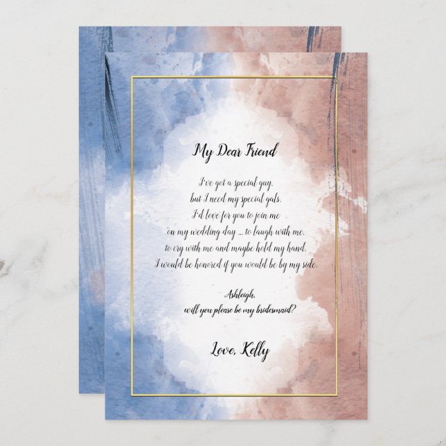 Fintvätt av vattenfärg är min bridesmaid inbjudningar (Fram/baksida)